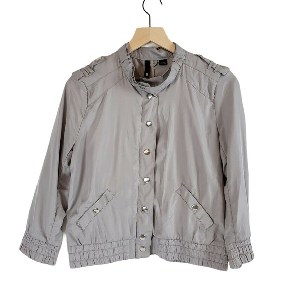 Vtg H&M Divided Passport Jacket Gray Womens Size 8 Light Weight Windbreaker Moto - Picture 1 of 10